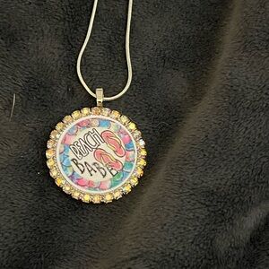 Beach Babe Pink & Blue Round Crystal Pendant Necklace